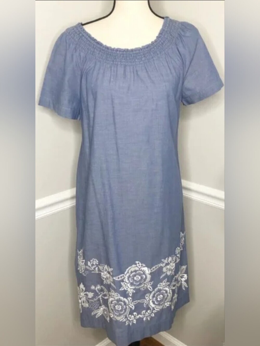 Talbots Light Blue Embroidered Short Sleeve Women's Dress Size 16W
